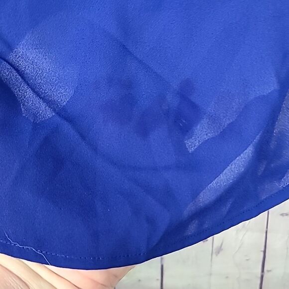 EXPRESS Zip Front Royal Blue Silky Top Chiffon Popover Dressy Blouse 3/4 Sleeves - Picture 9 of 10
